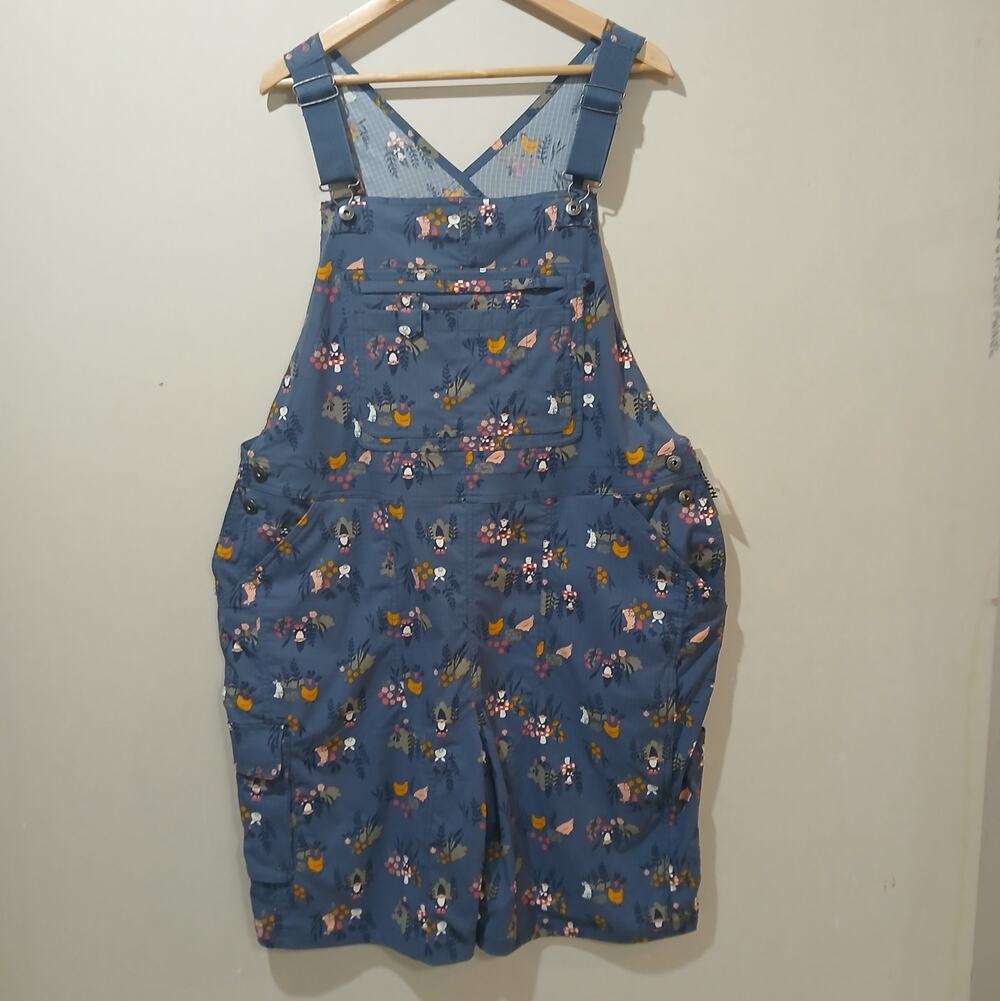 DULUTH TRADING Heirloom Gardening Short Overalls XXL 10 NWT Blue Gnomes Chicken